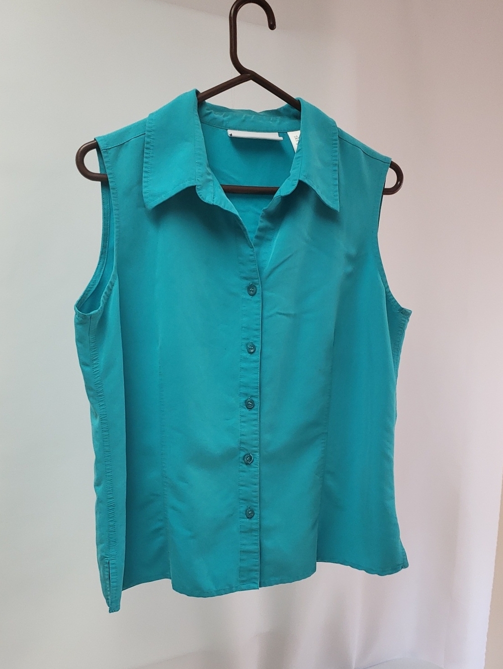 Sleeveless Womens Button-Front Liz Claiborne Company Blouse in Teal Size Lg